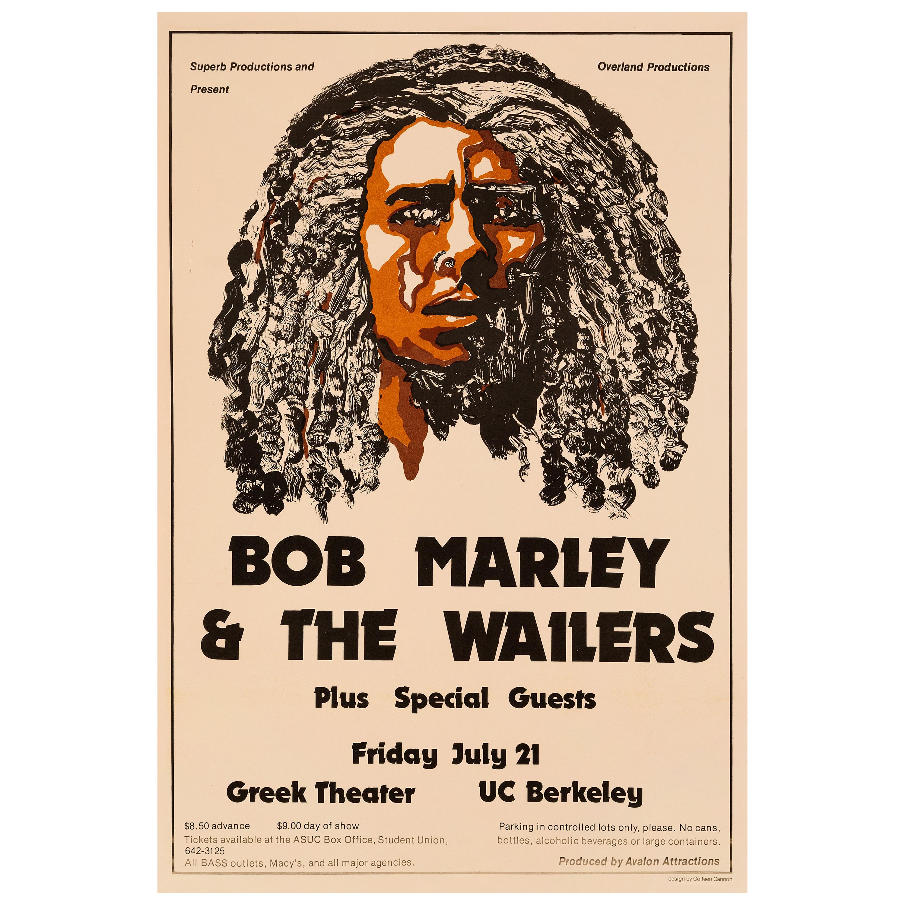 Bob Marley & The Wailers Original Vintage Concert Poster, UC Berkeley, 1978
