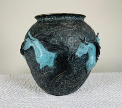 Bob Parks "Horses Of The Desert" Western Bronze Oversize Vase Sculpture