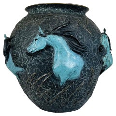 Bob Parks "Horses Of The Desert" Western Bronze Oversize Vase Sculpture