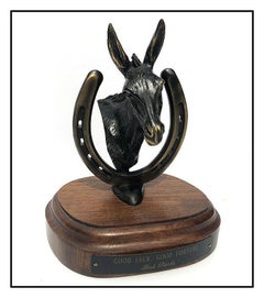 Bob Parks Bronze Sculpture Signed Horse Horseshoe Good Luck Fortune Western Art