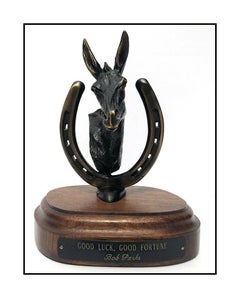 Bob Parks Bronze Sculpture Signed Horse Horseshoe Good Luck Fortune Western Art
