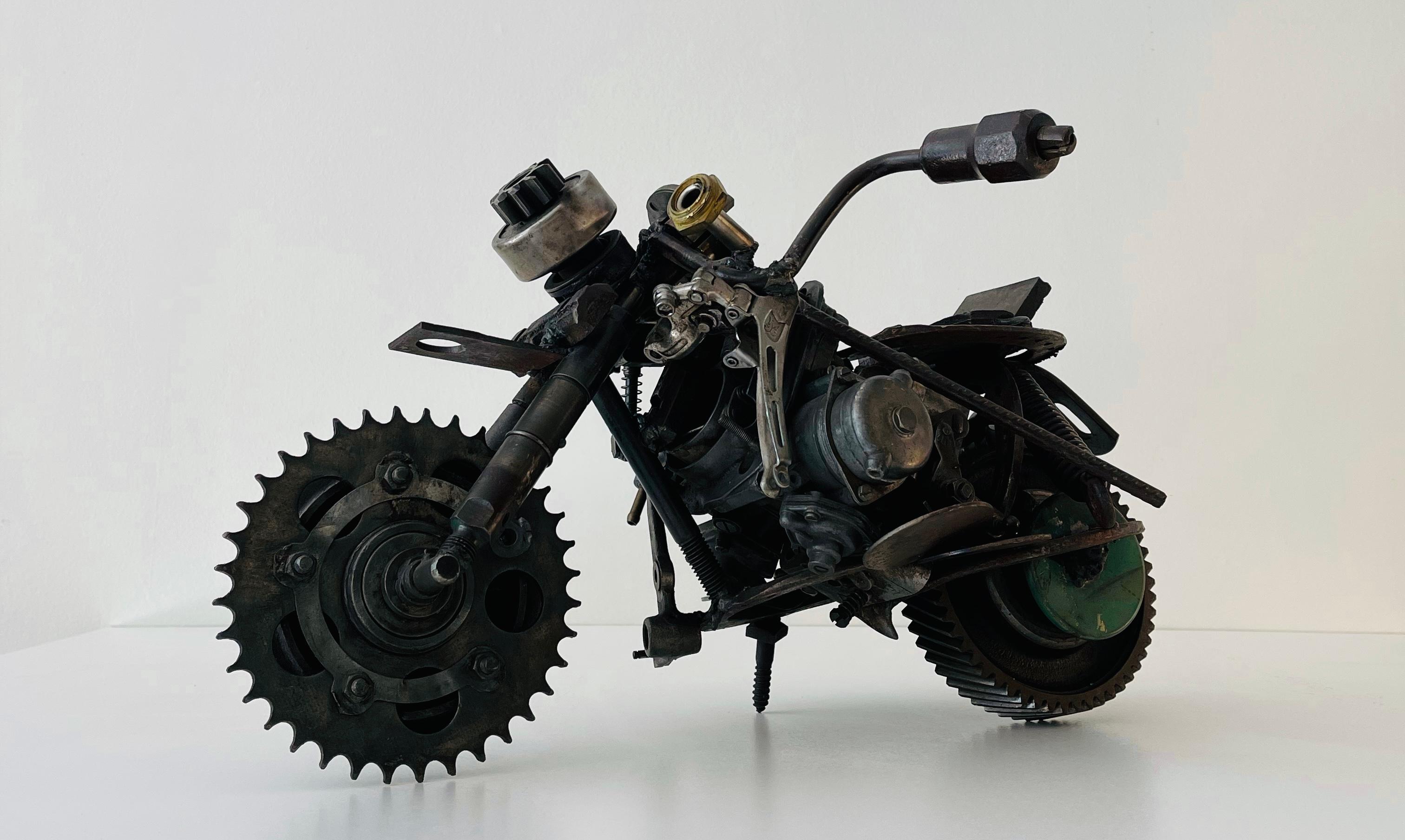 Bob Pasterkamp Figurative Sculpture -  Late 20th Century Contemporary Metal Assemblage Racing Motorcycle Sculpture 