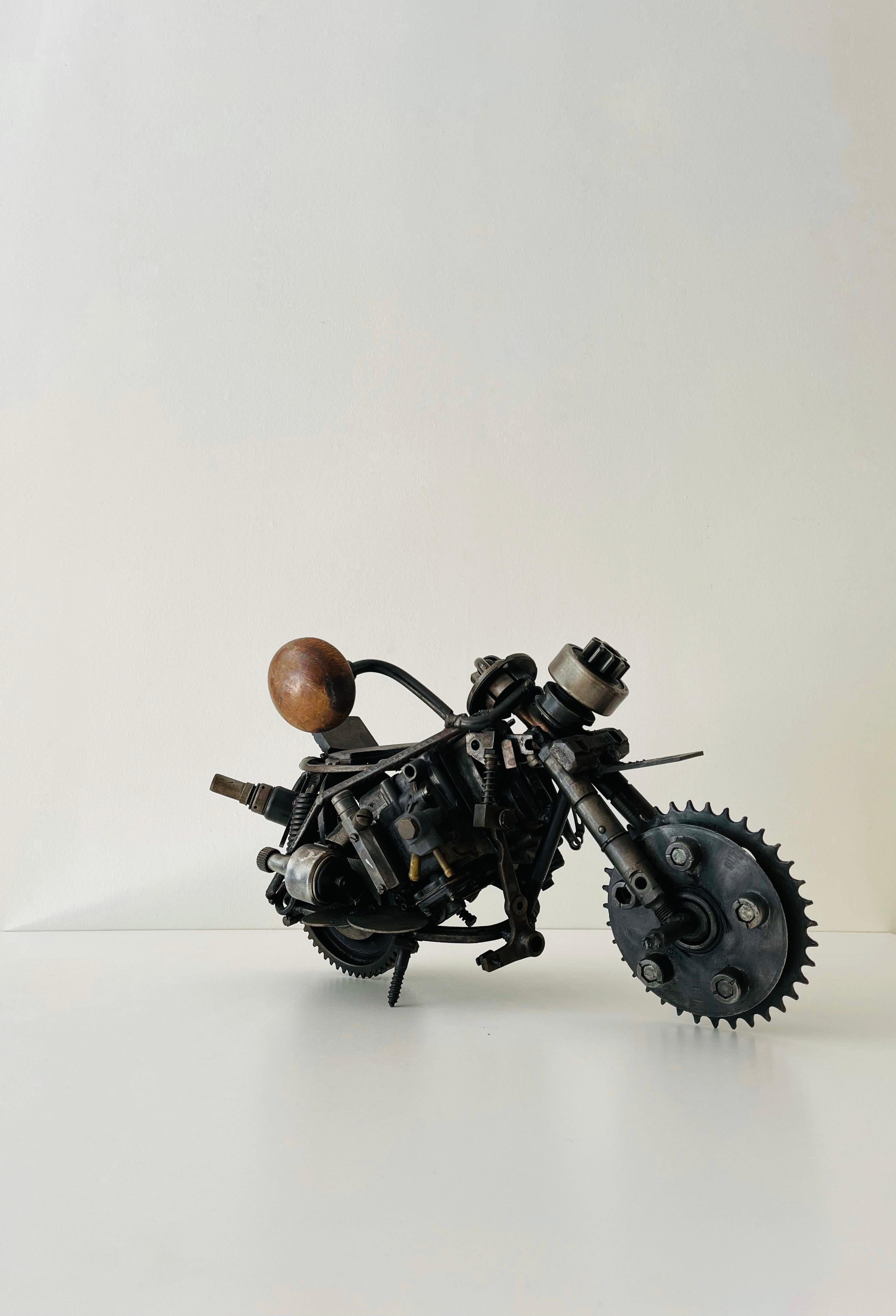  Late 20th Century Contemporary Metal Assemblage Racing Motorcycle Sculpture  - Gray Figurative Sculpture by Bob Pasterkamp