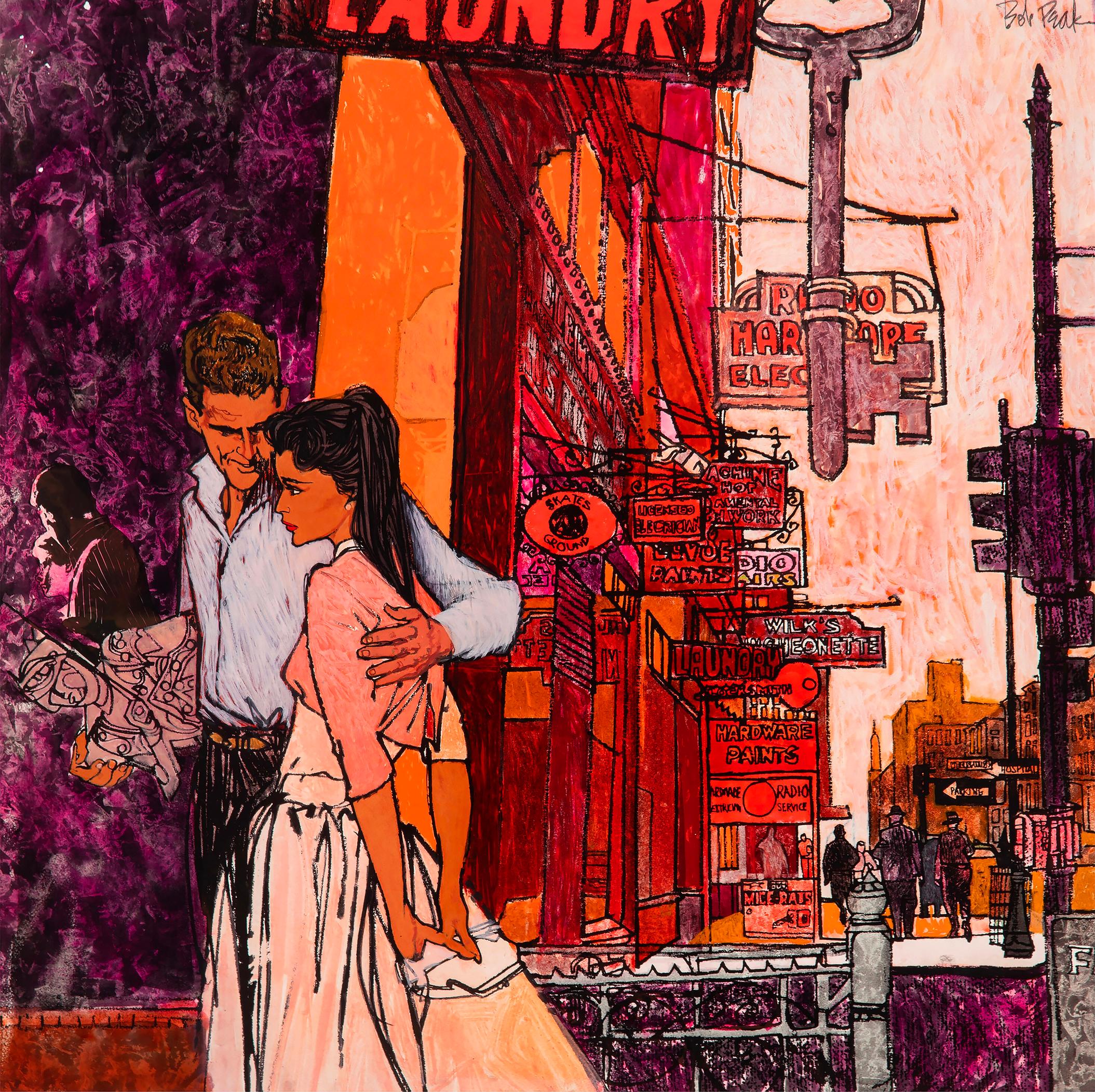 Coppia elegante che fa shopping in una strada urbana - Magenta e arancione Mid-Century