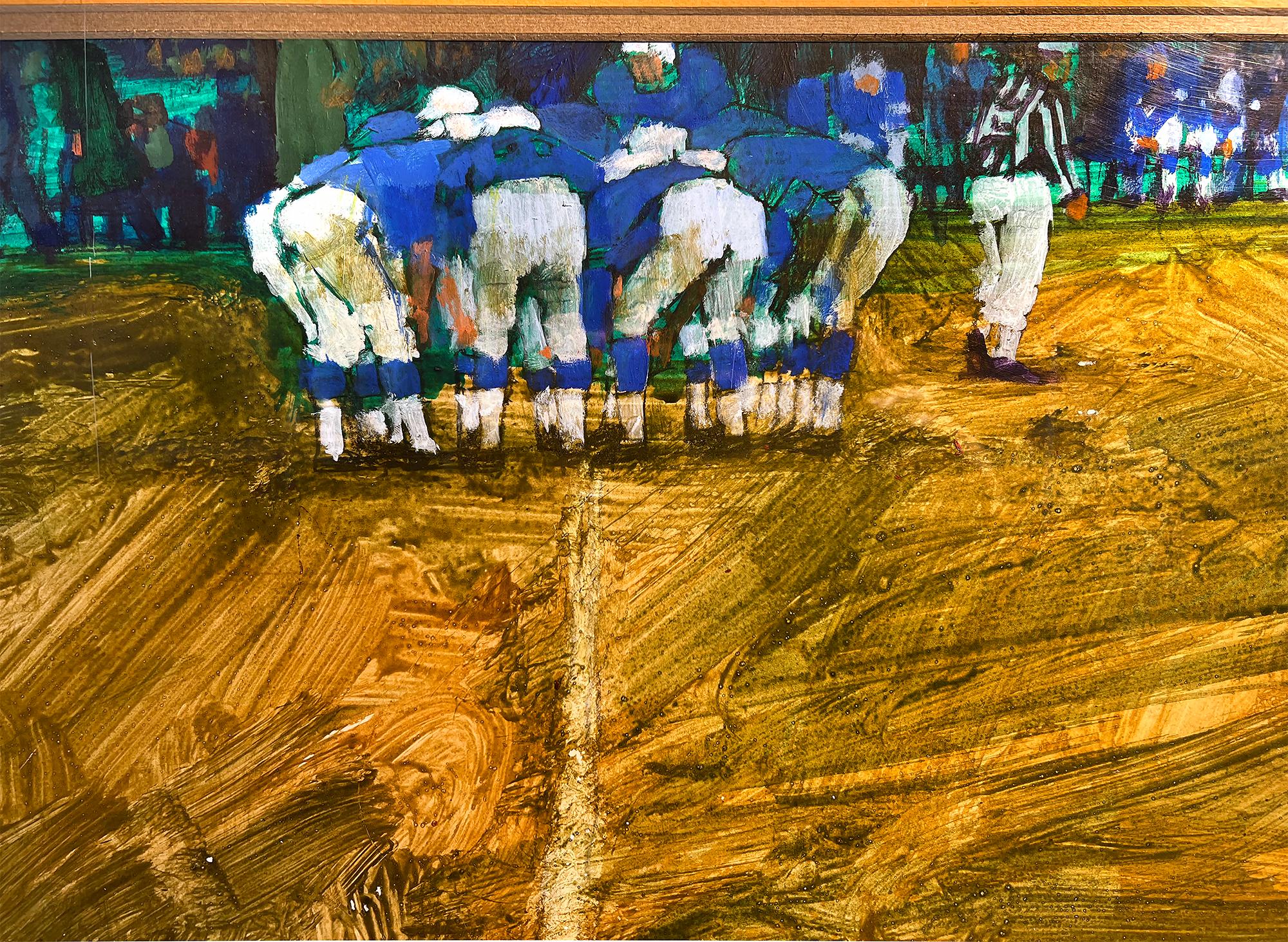 Football Players in Huddle - Sports Illustrated  - Mid Century - Painting by Bob Peak