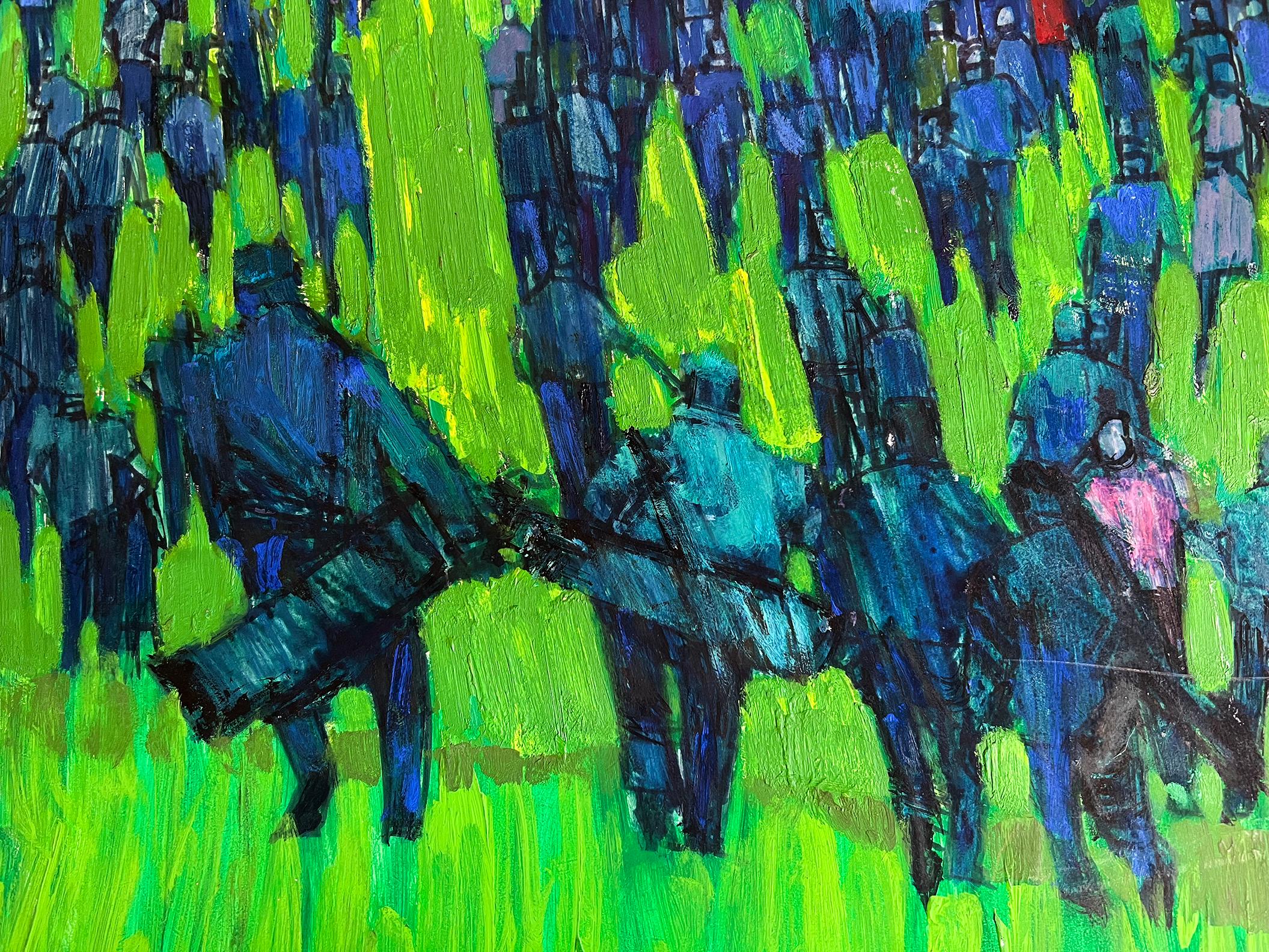 Golf Scene with Greens Gallery Figures,  Color Field Painting, Blue and Green 8