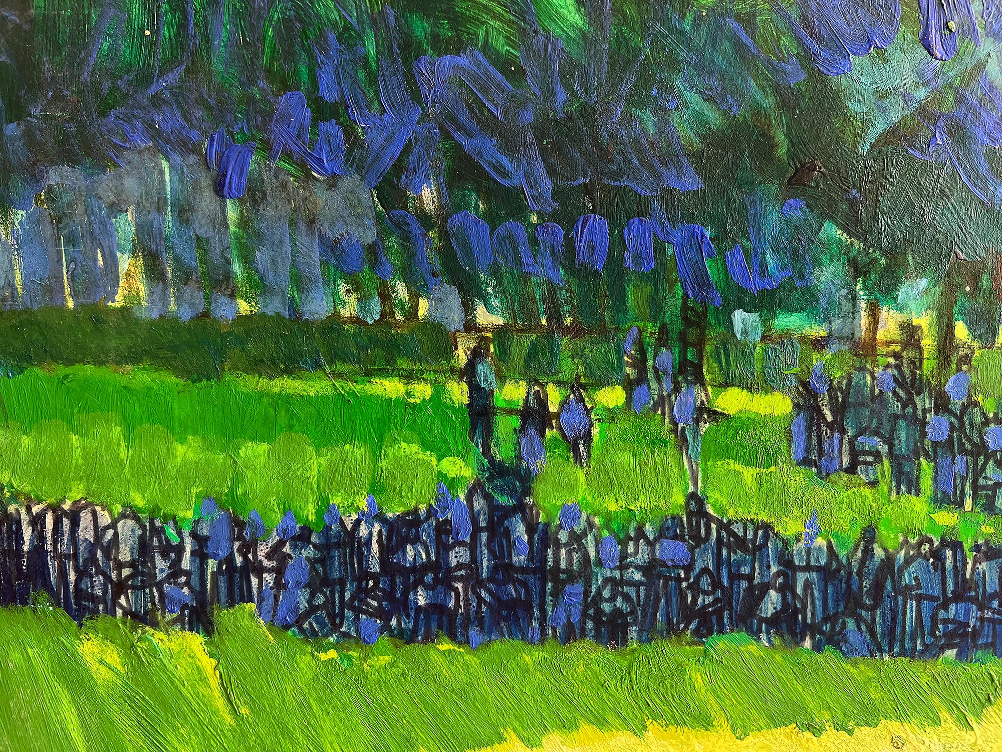 Golf Scene with Greens Gallery Figures,  Color Field Painting, Blue and Green 10