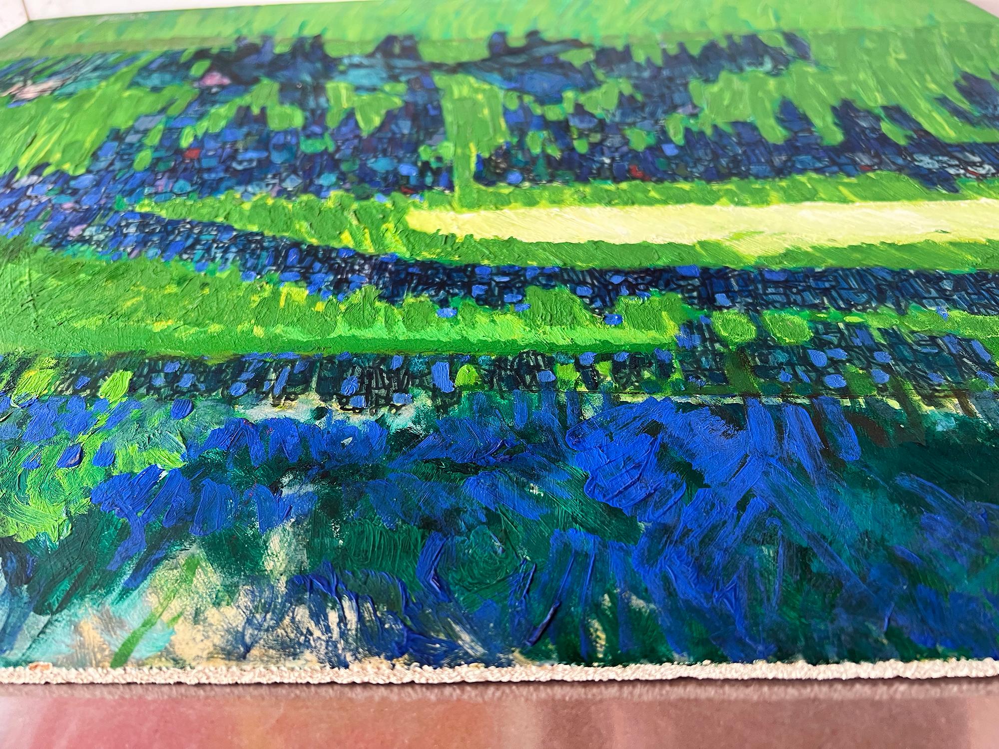 Golf Scene with Greens Gallery Figures,  Color Field Painting, Blue and Green 12