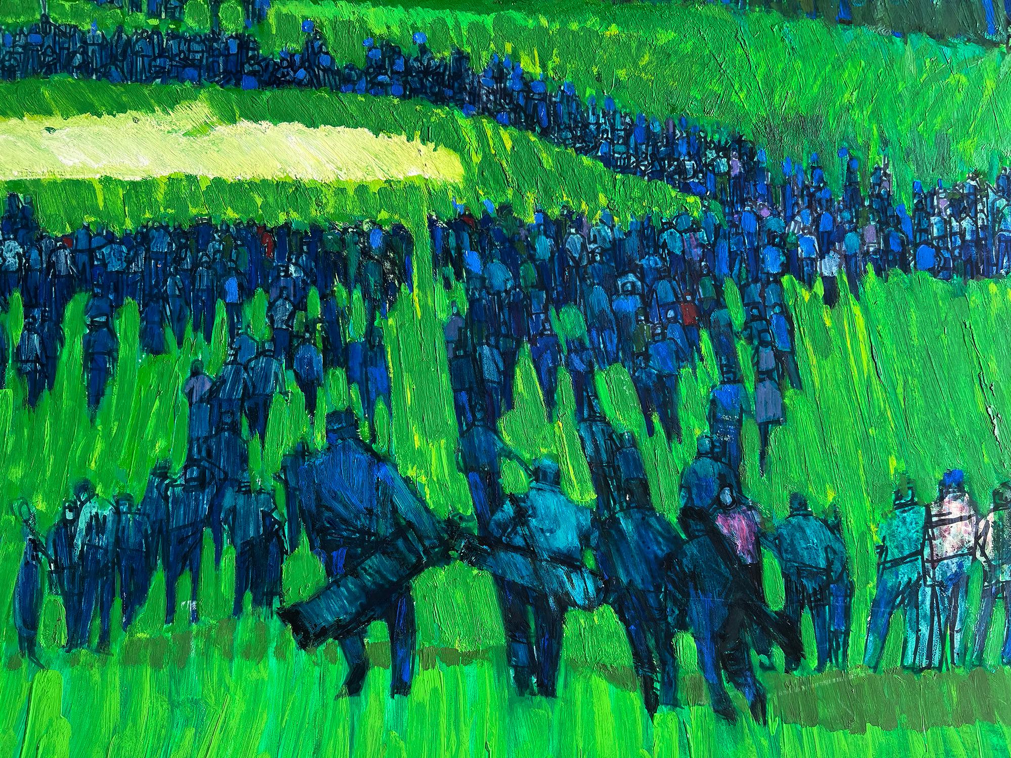 Golf Scene with Greens Gallery Figures,  Color Field Painting, Blue and Green 1
