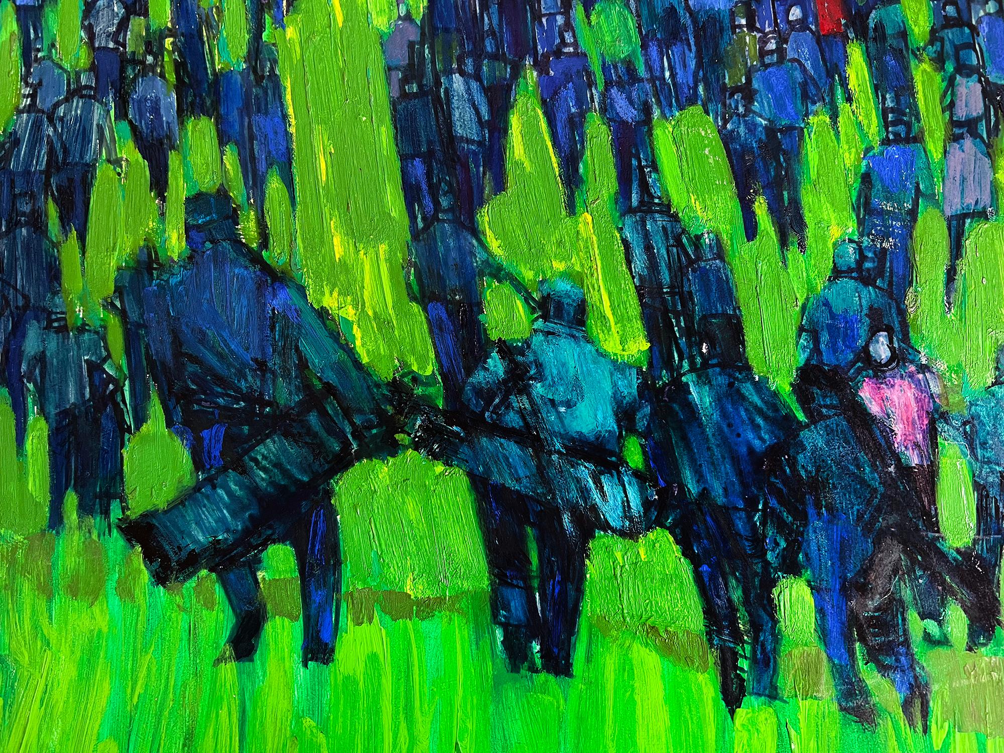 Golf Scene with Greens Gallery Figures,  Color Field Painting, Blue and Green 2