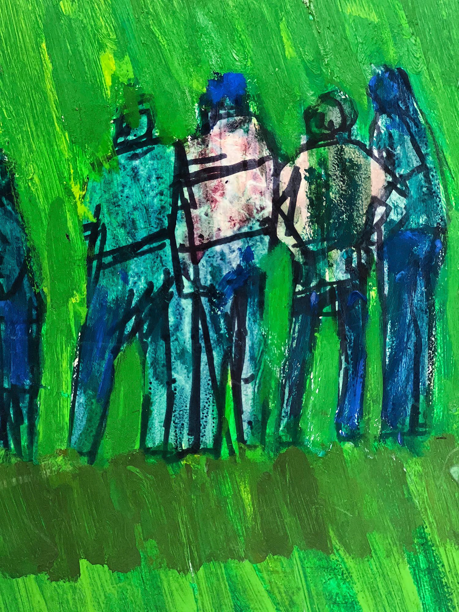 Golf Scene with Greens Gallery Figures,  Color Field Painting, Blue and Green 3