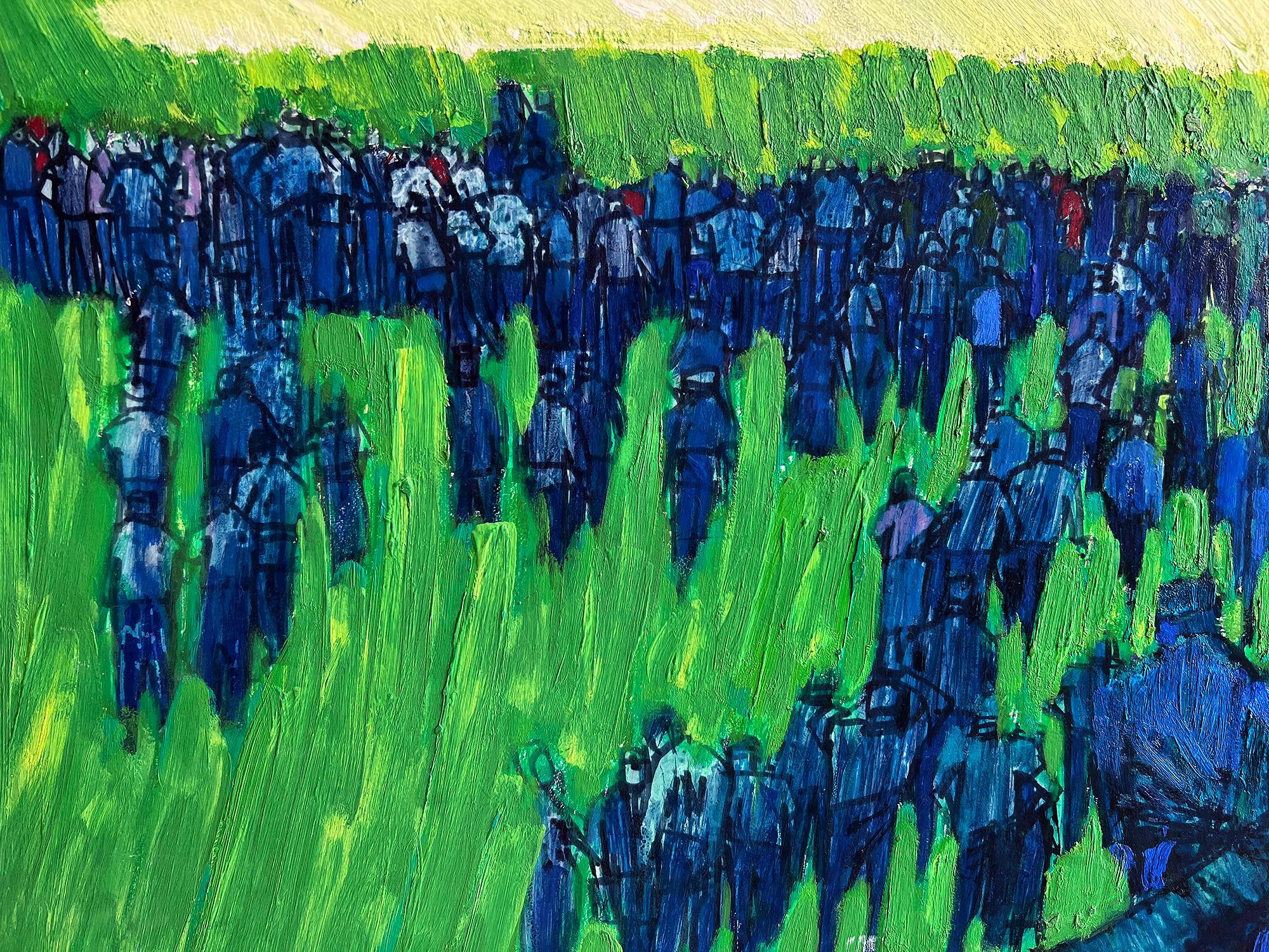 Golf Scene with Greens Gallery Figures,  Color Field Painting, Blue and Green 4