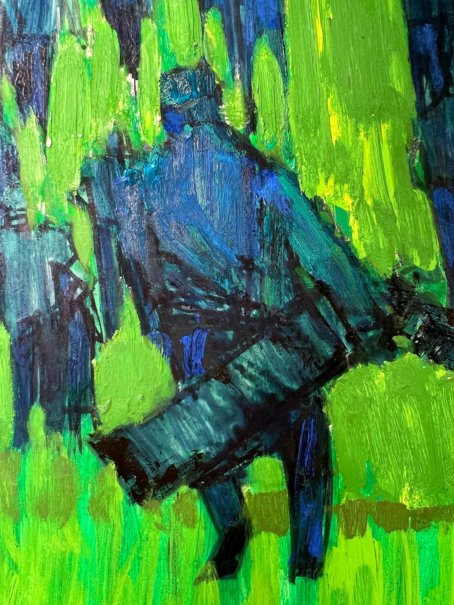 Golf Scene with Greens Gallery Figures,  Color Field Painting, Blue and Green 6