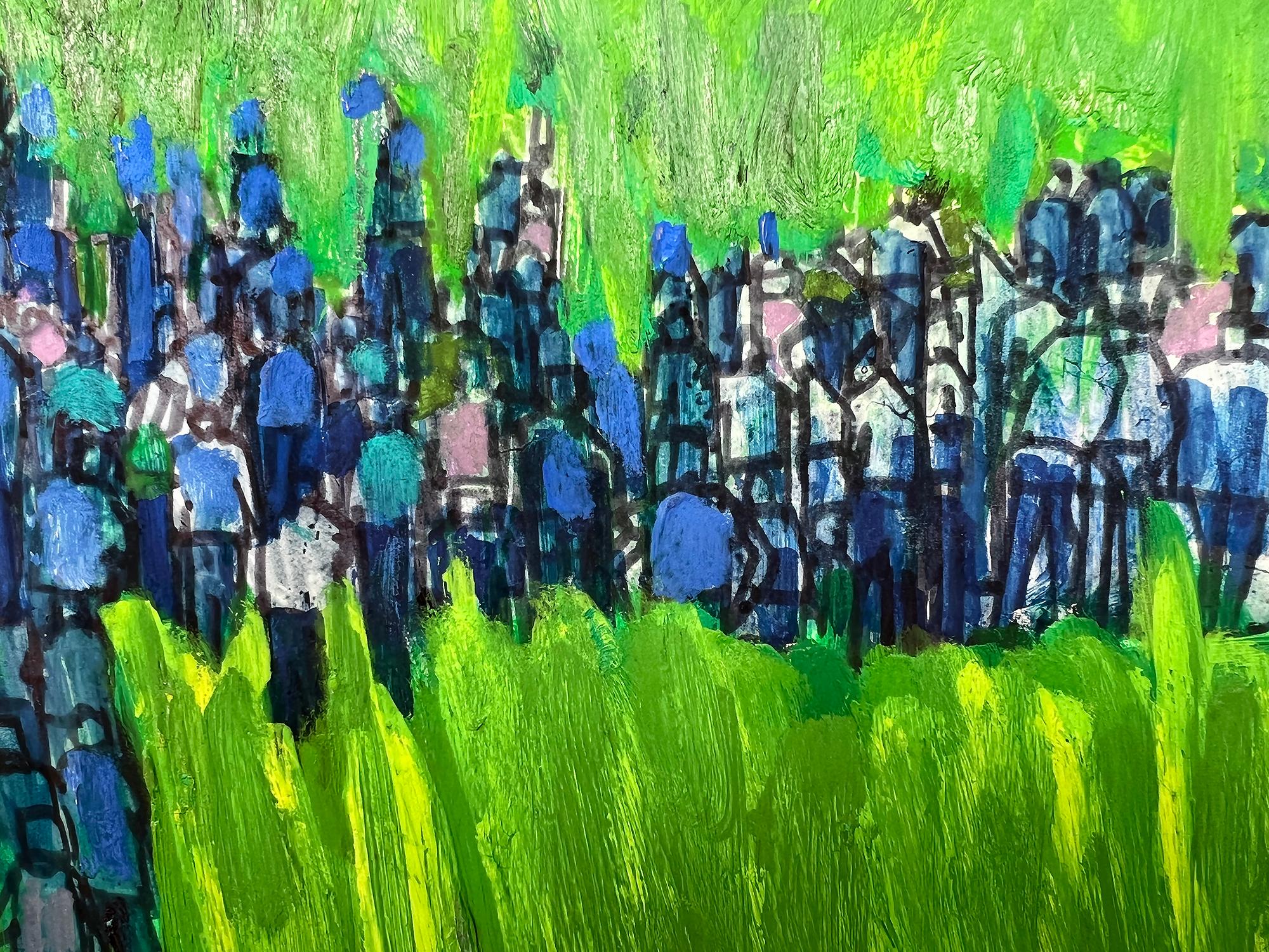 Golf Scene with Greens Gallery Figures,  Color Field Painting, Blue and Green 7