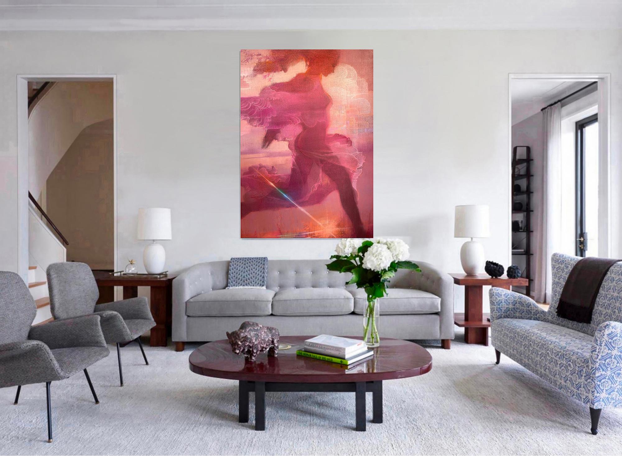 Life-Size Magenta Nude Girl with Wings Running in Paradise  7