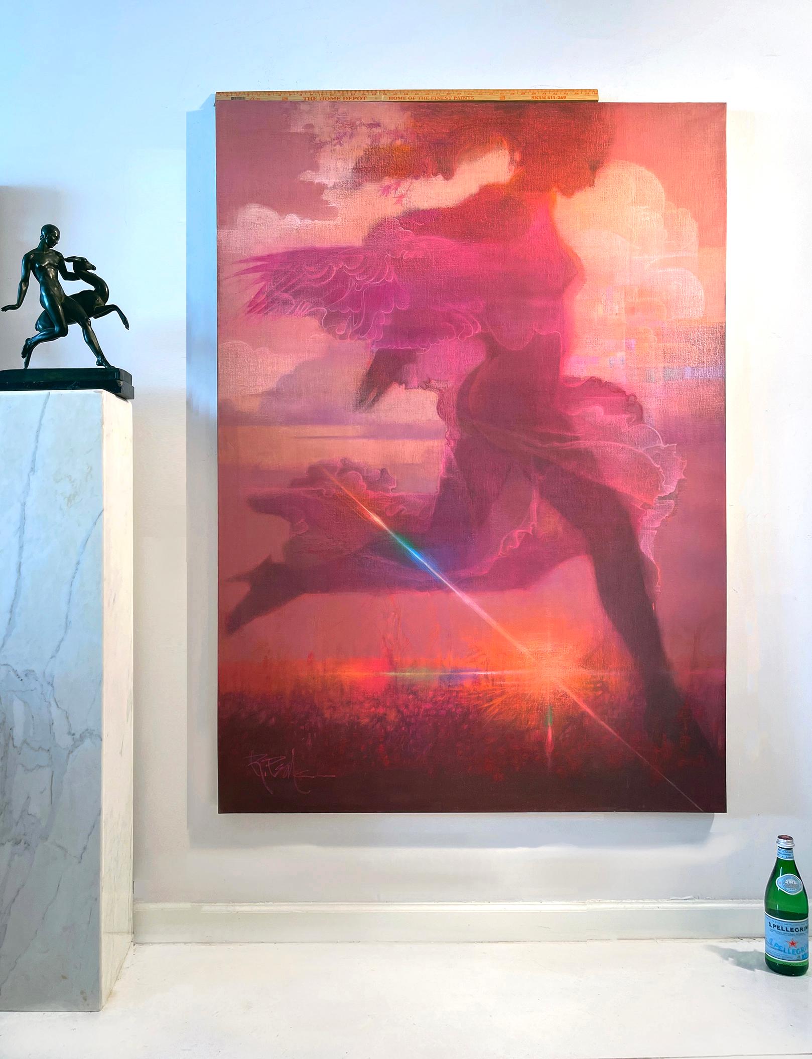 Life-Size Magenta Nude Girl with Wings Running in Paradise 4