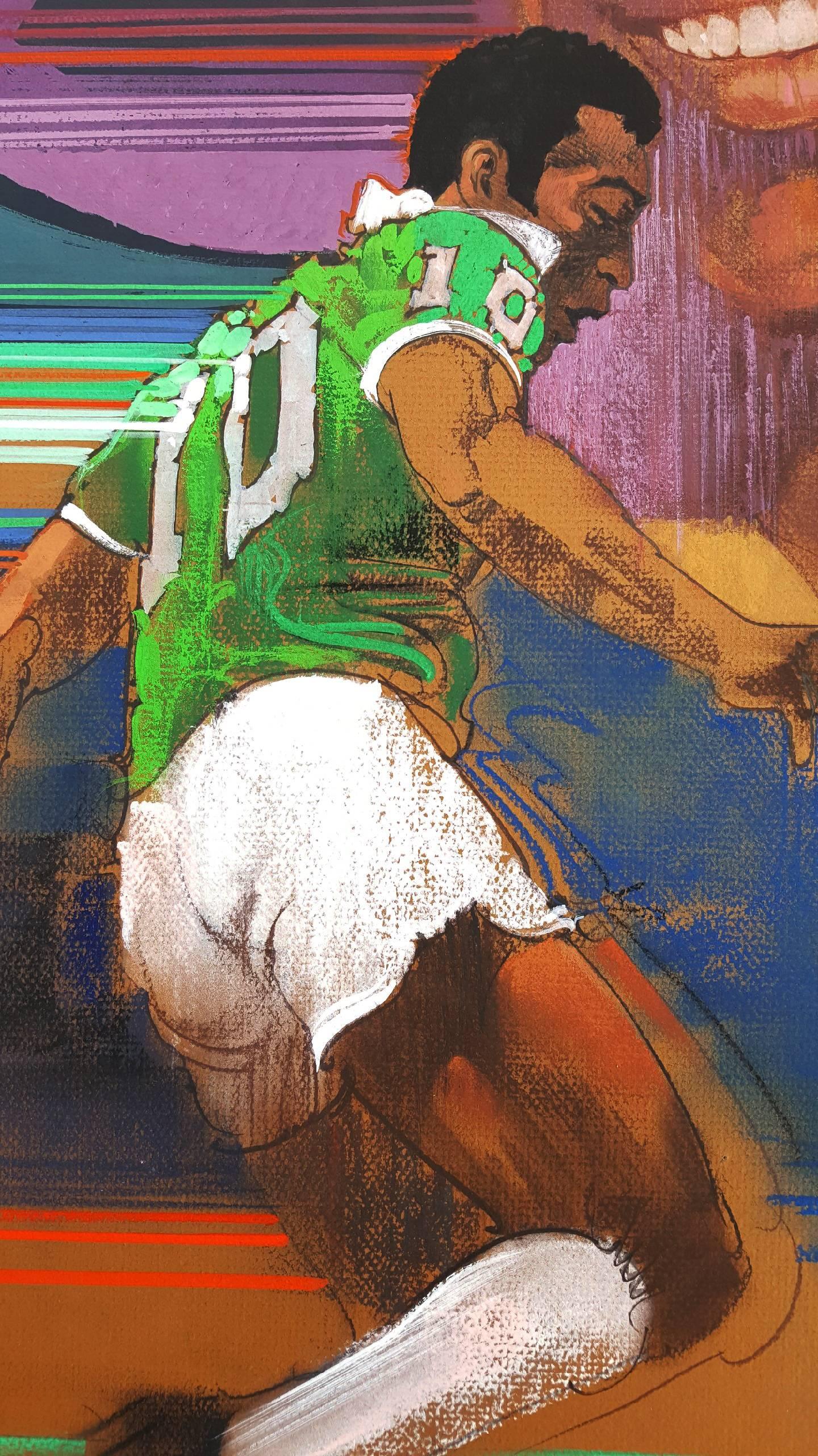 Brésilien, footballeur, étoile de football, Pelé, illustration - Painting de Bob Peak