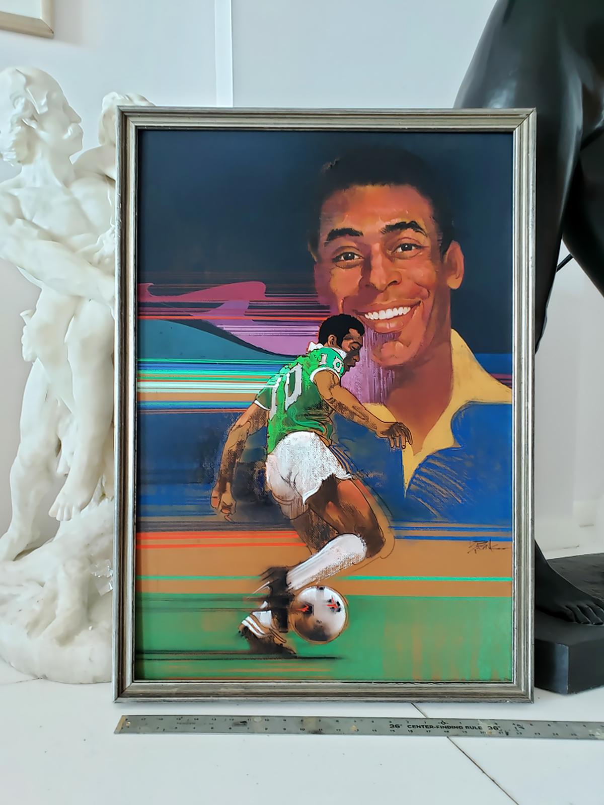 Pelé Brasilianischer Fußballer, Fußballstar, Illustration von Pelé (Amerikanischer Impressionismus), Painting, von Bob Peak