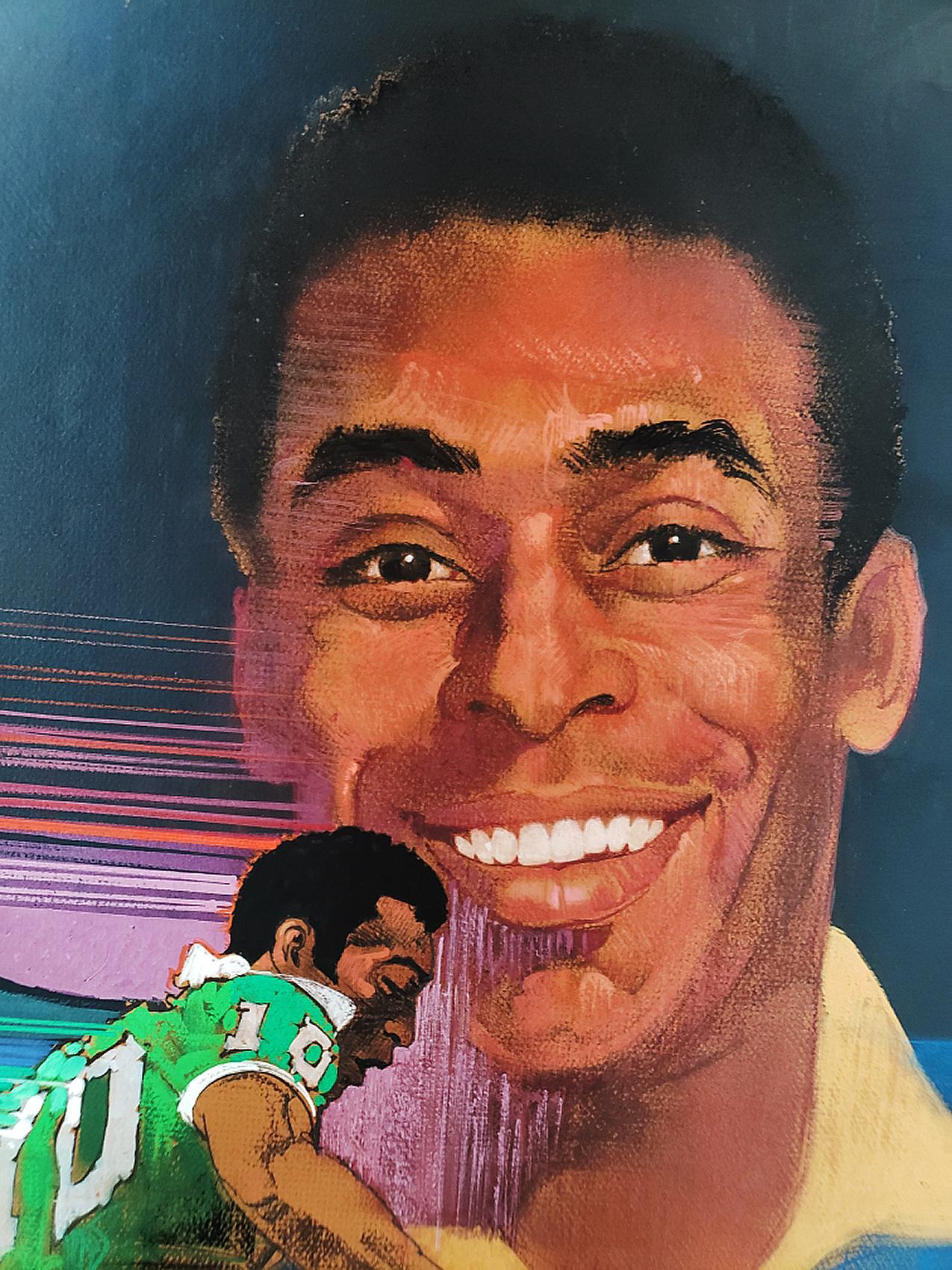 Pelé Brasilianischer Fußballer, Fußballstar, Illustration von Pelé im Angebot 1