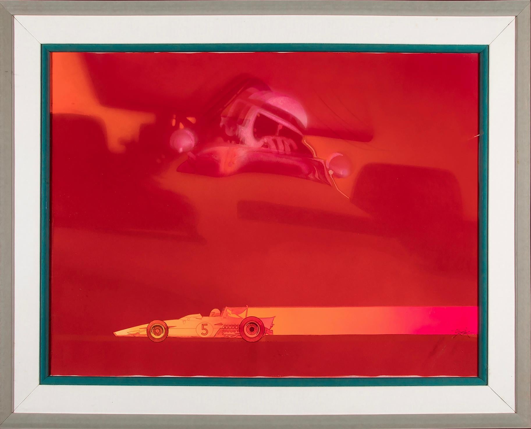Racing-Autos in leuchtendem Rot  Sportwagen illustrierte Illustration – Sportwagen – Rosa  – Painting von Bob Peak