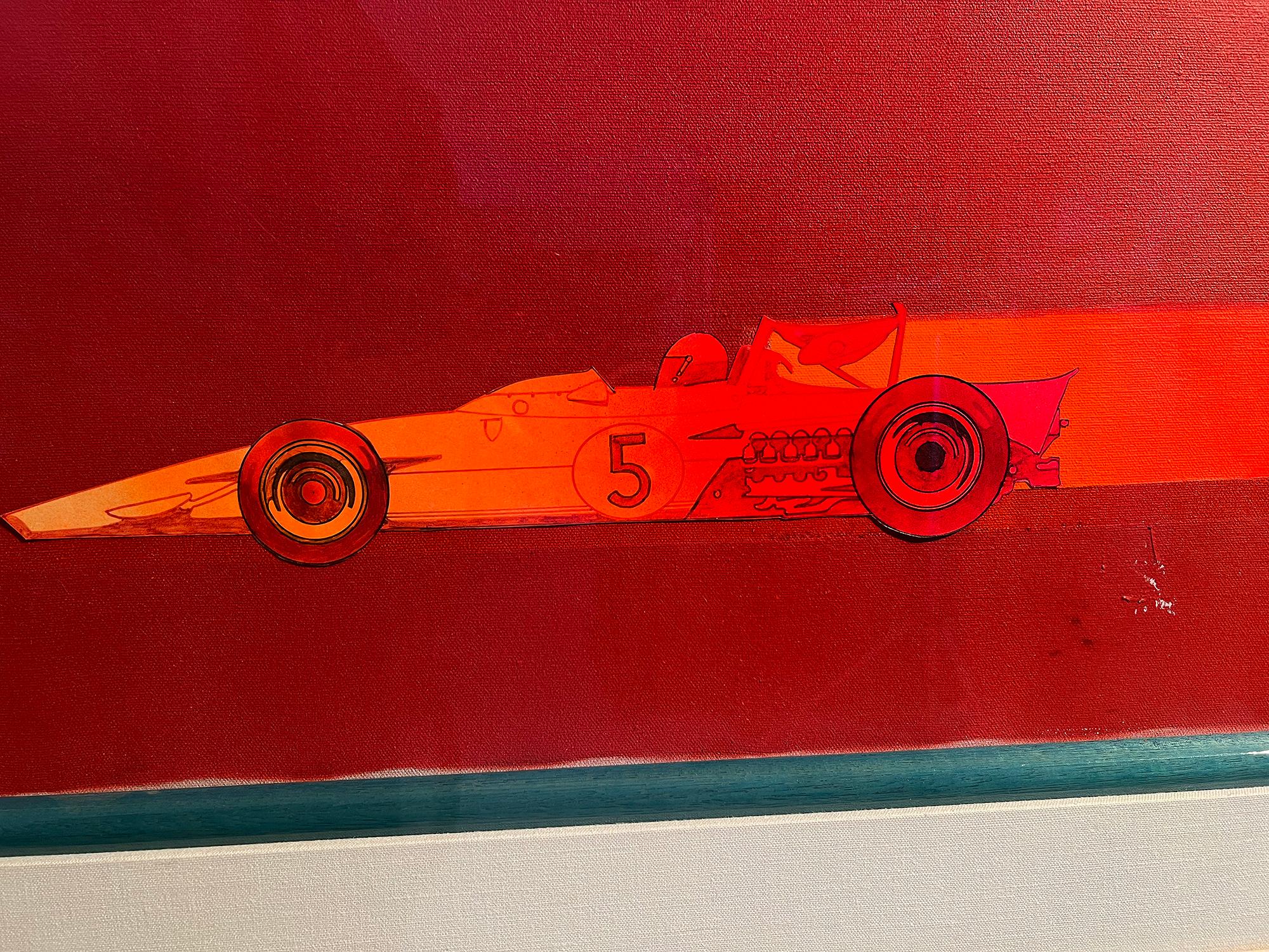 Racing-Autos in leuchtendem Rot  Sportwagen illustrierte Illustration – Sportwagen – Rosa  (Pink), Abstract Painting, von Bob Peak