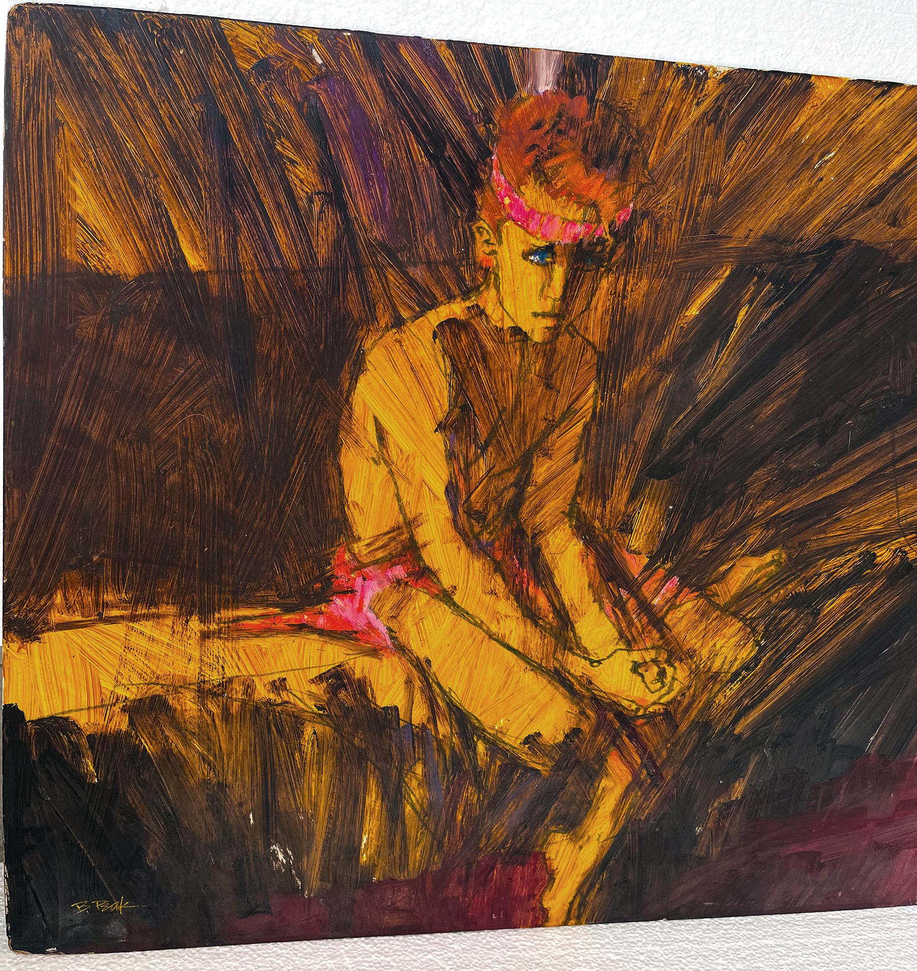 Sports Portrait of Athletic Partially Nude Boy with Rapid Brushstrokes  - Painting by Bob Peak