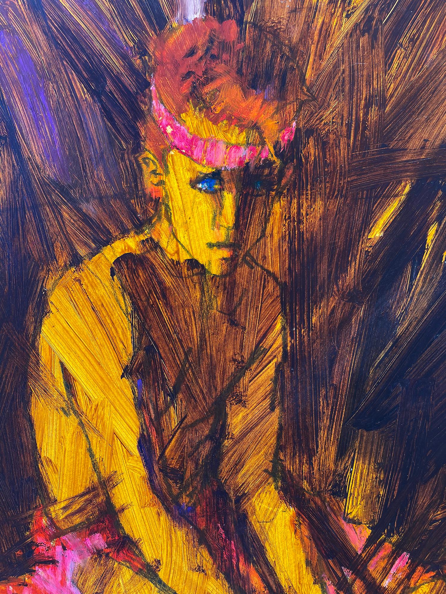Sports Portrait of Athletic Partially Nude Boy with Rapid Brushstrokes  - Abstract Expressionist Painting by Bob Peak