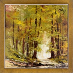 « Redwood » - Paysage forestier à grande échelle du milieu du siècle dernier, huile sur toile