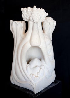 "Aria" Psychedelic Carved Stone Sculpture White Abstract Sphere Waves Bubbles