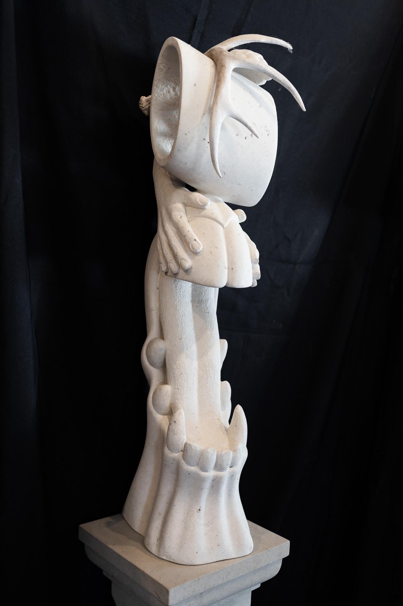 Fantastische Psychedelic-Skulptur „Boogie Woogie Got a Horse Bit“ Weißer Stein (Schwarz), Figurative Sculpture, von Bob Ragan