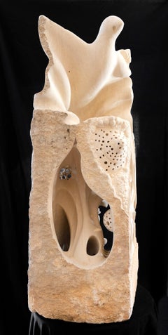 "Sea Candy" Psychedelic Sculpture White Limestone Stone Carving by Bob Ragan