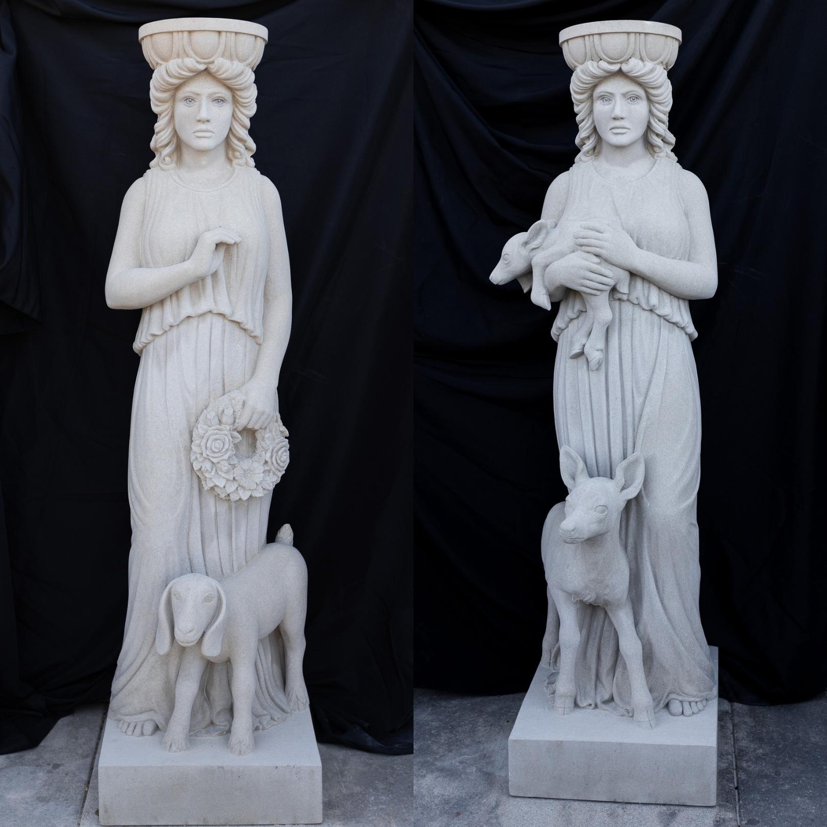 Bob Ragan Figurative Sculpture - "The Girls" Limestone Caryatid Pair