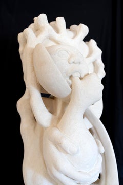 "Thumb Sucker" Psychedelic Fantasy Sculpture in White Carved Stone