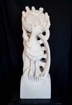 "Thumb Sucker" Psychedelic Fantasy Sculpture in White Carved Stone