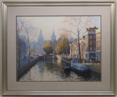 original 20thC PASTEL PAINTING by Bob Richardson PS (1938-) of AMSTERDAM CANALS