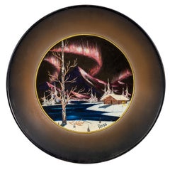 Bob Ross Original Painting on Signed Velvet inside Gold Pan