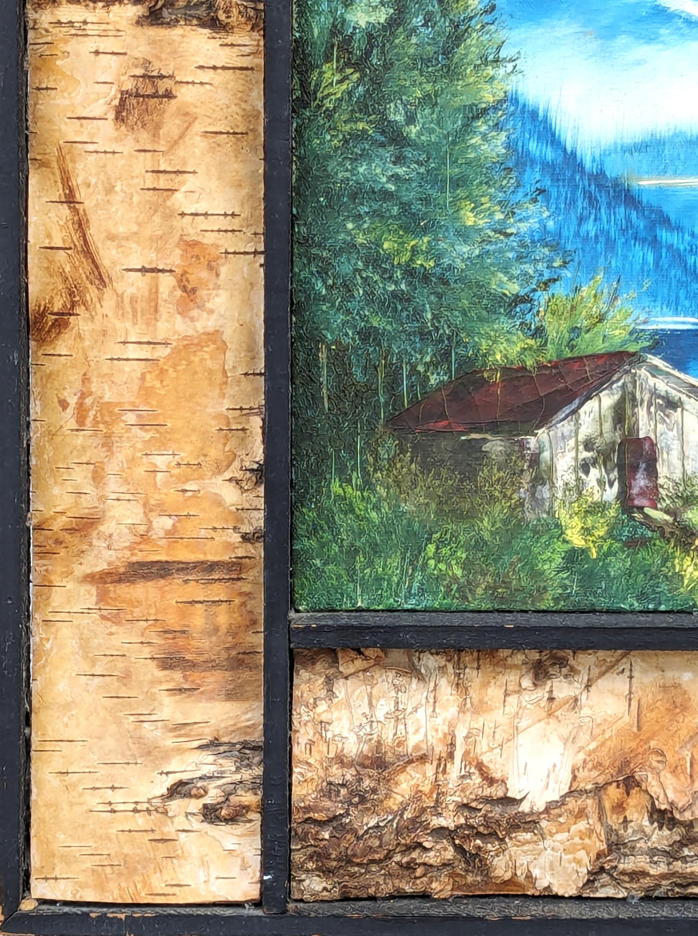 Naturalistic Blue & Green Alaskan Mountain Landscape Oil Painting with Trees 1