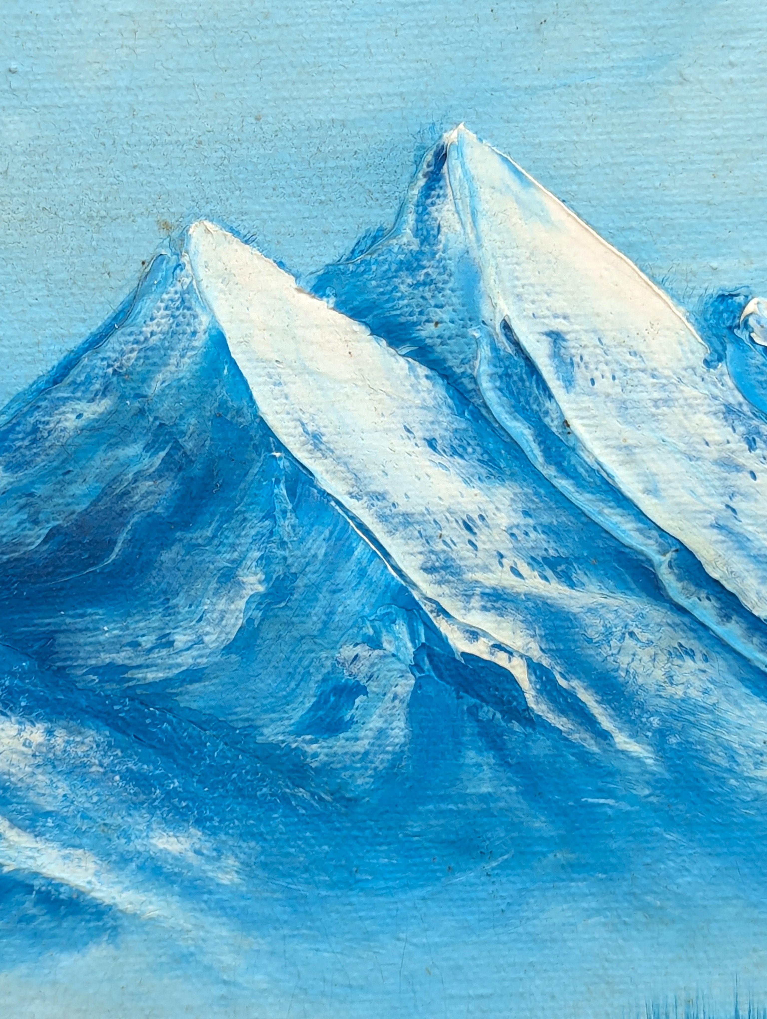 Naturalistic Blue & Green Alaskan Mountain Landscape Oil Painting with Trees 2