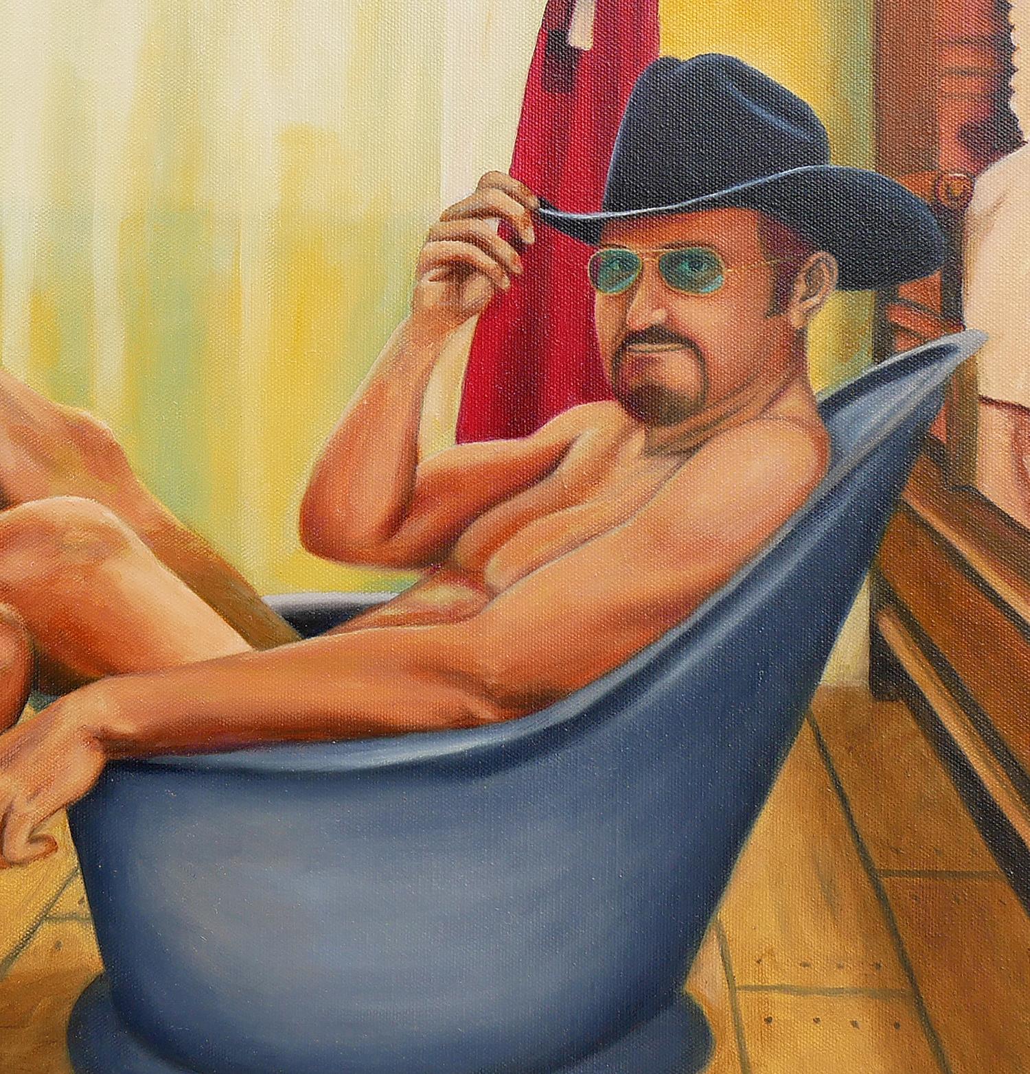 Hello Darlin - Peinture figurative abstraite de cow-boy aux tons chauds 3