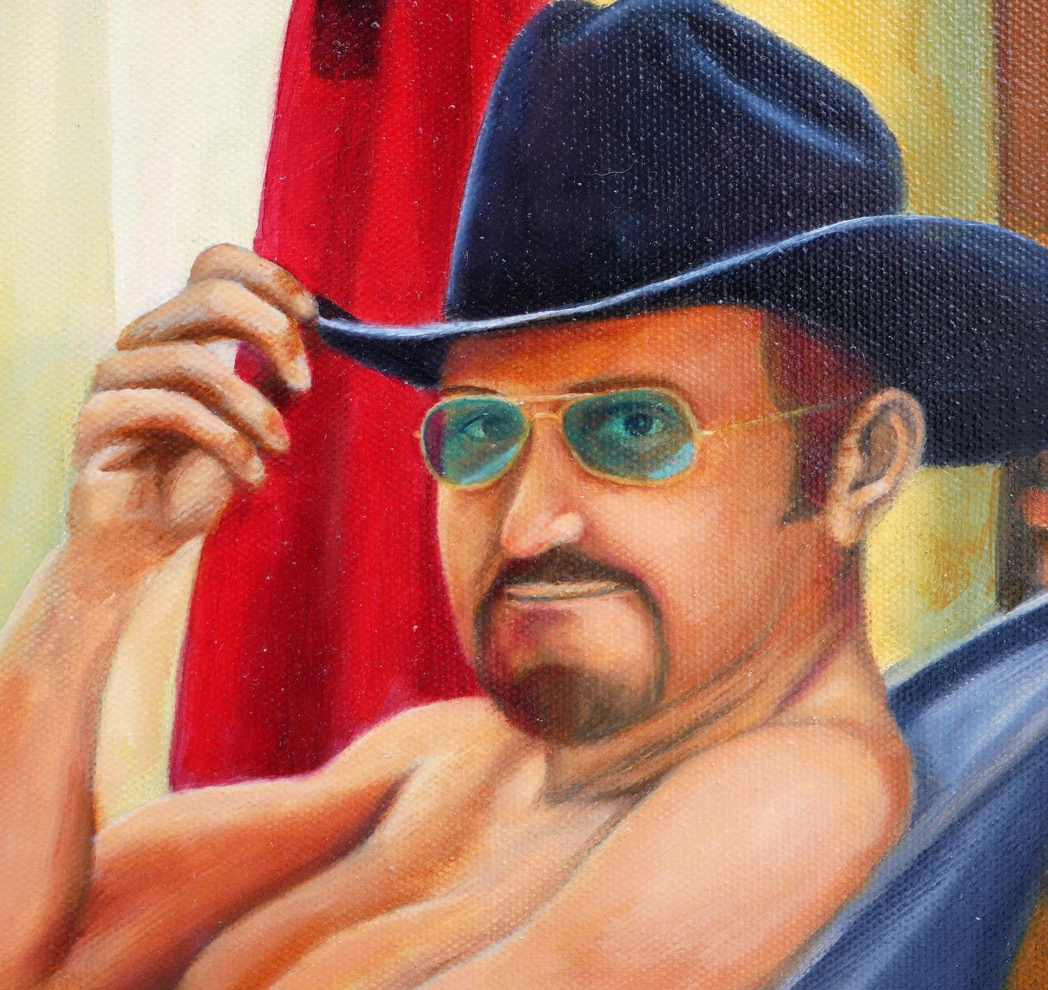Hello Darlin - Peinture figurative abstraite de cow-boy aux tons chauds 4