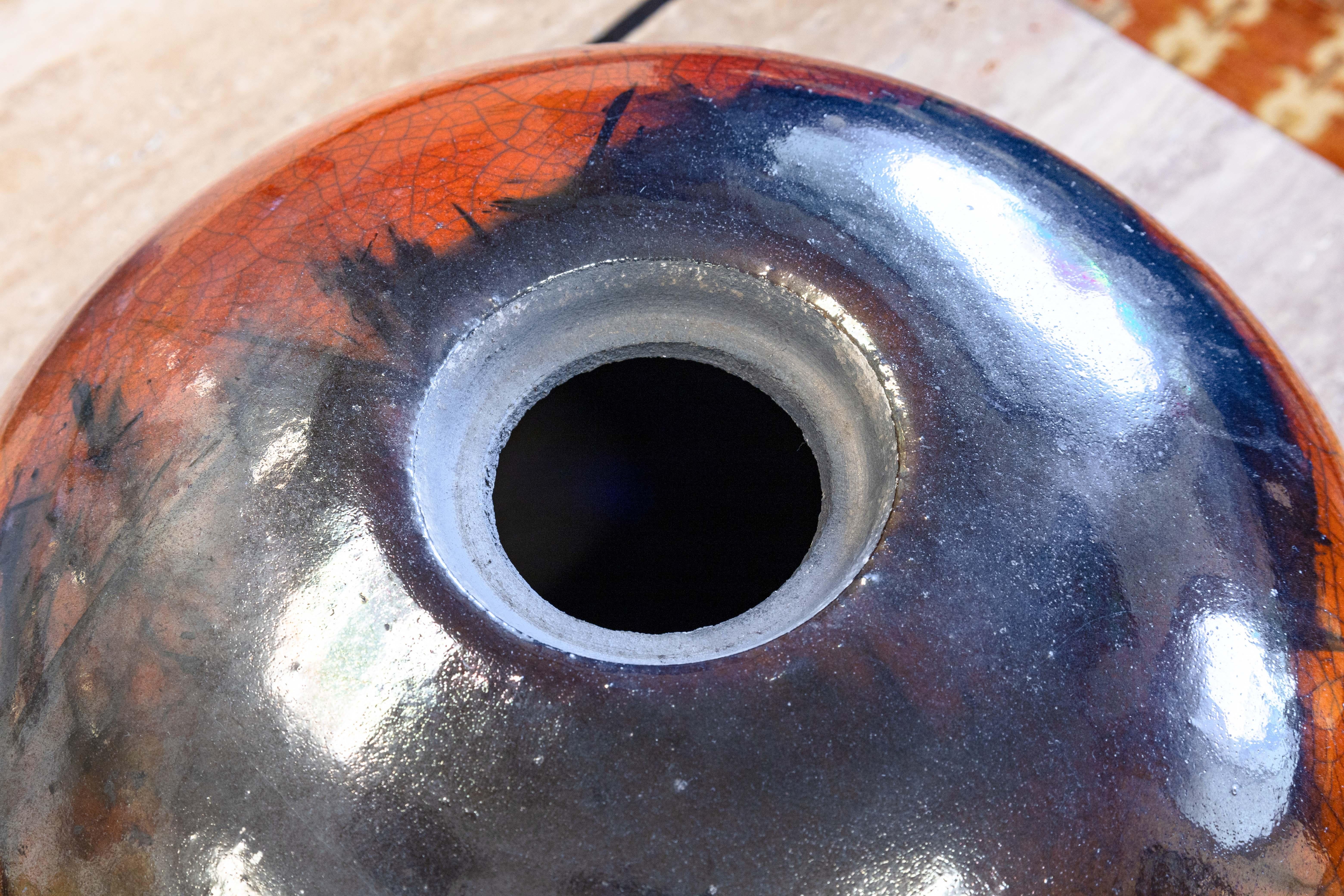 Bob Smith Signed Postmodern Raku Fine Art Glazed Pottery Lidded Vessel 2000s 2