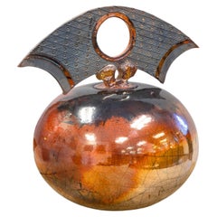 Bob Smith Signed Postmodern Raku Fine Art Glazed Pottery Lidded Vessel 2000s