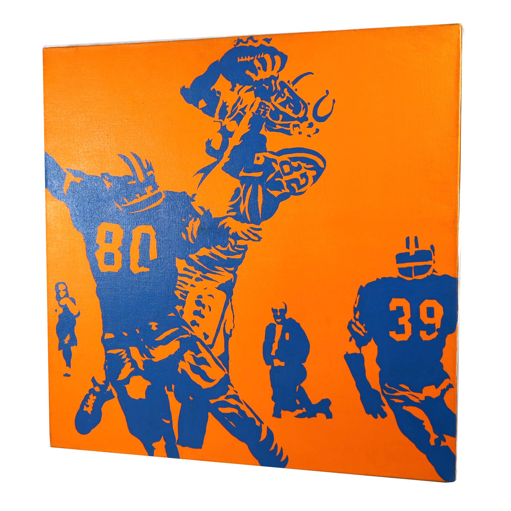 ‘Ray Berry Catches Unitas Pass – Alexander & Mertens Defend’ - Pop Art Painting by Bob Stanley