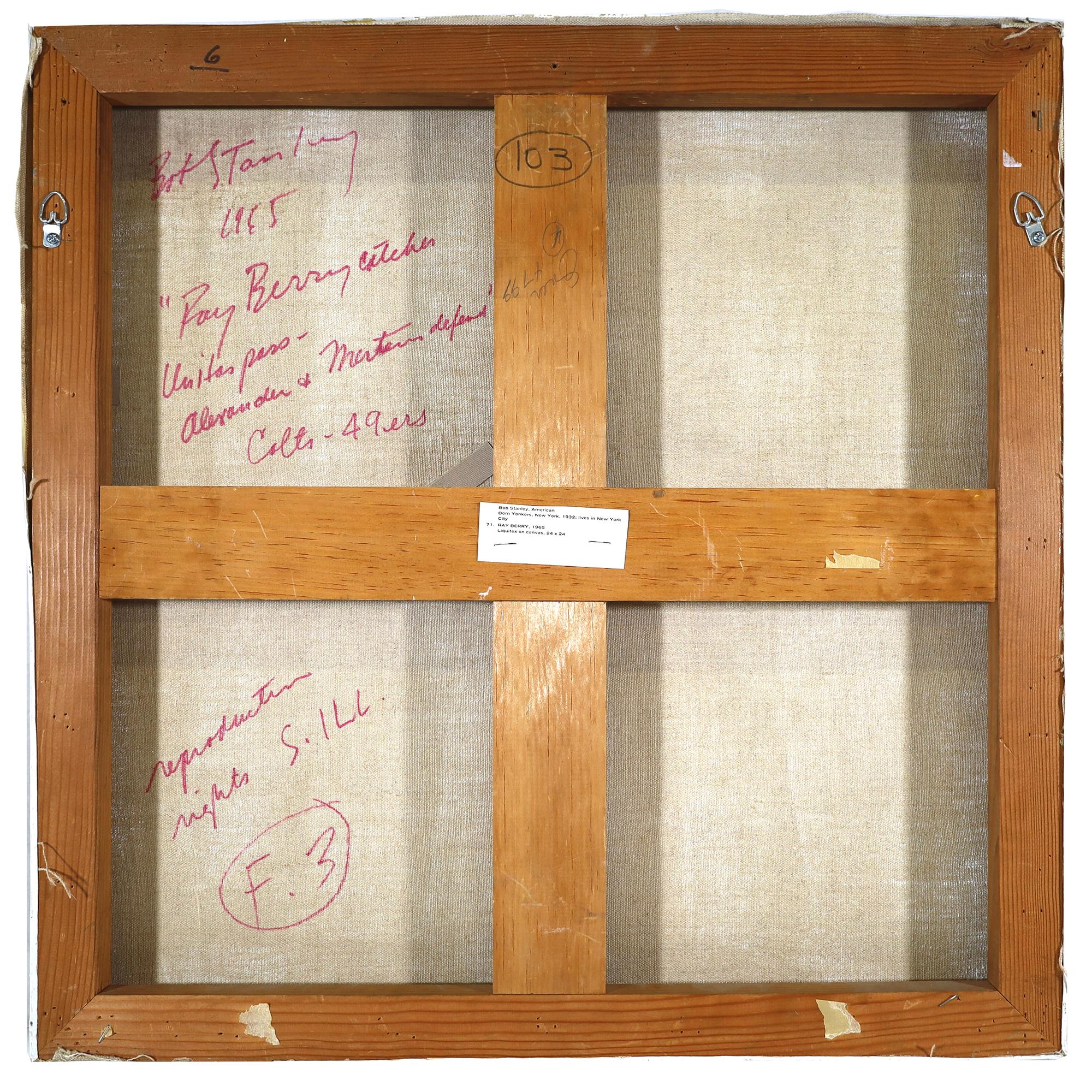 A bright and colorful pop art painting from the 1960s by Bob Stanley.
Bob Stanley was an influential American Pop Artist, born in Yonkers, New York in 1932. 

Stanley studied art in New York City at the Art Students League and the Brooklyn Museum