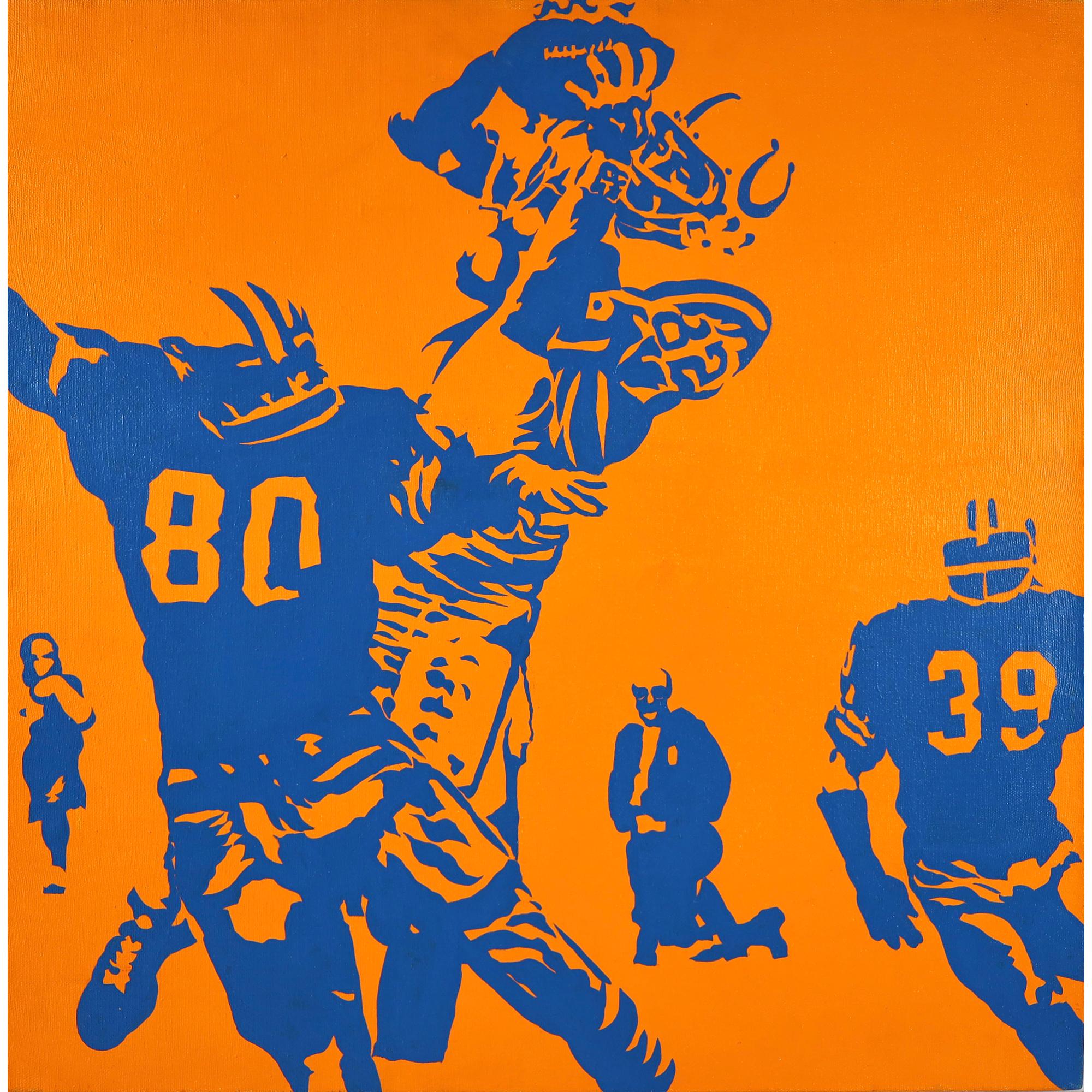 Bob Stanley Abstract Painting - ‘Ray Berry Catches Unitas Pass – Alexander 
Mertens Defend’