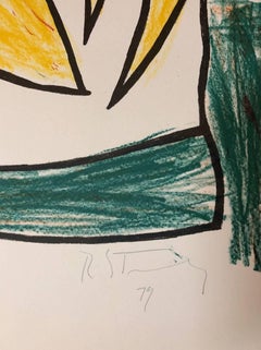 Litografia Pop Art degli anni '70 raffigurante un gallo, firmata a mano