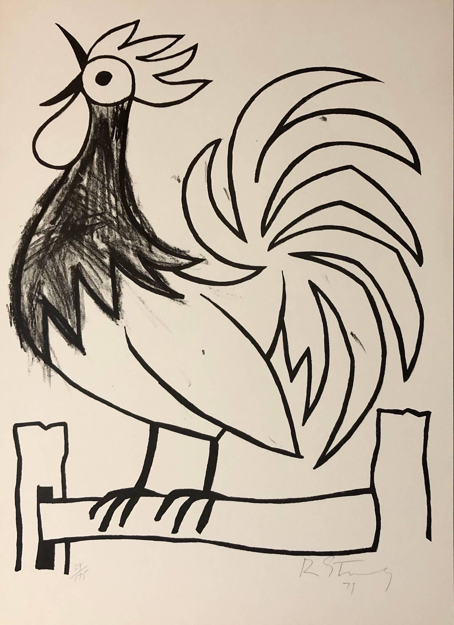 Mod Rooster Drawing 1970s Pop Art Lithograph Hand Signed