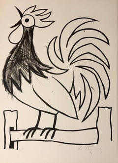 Litografia Pop Art degli anni '70 raffigurante un gallo, firmata a mano