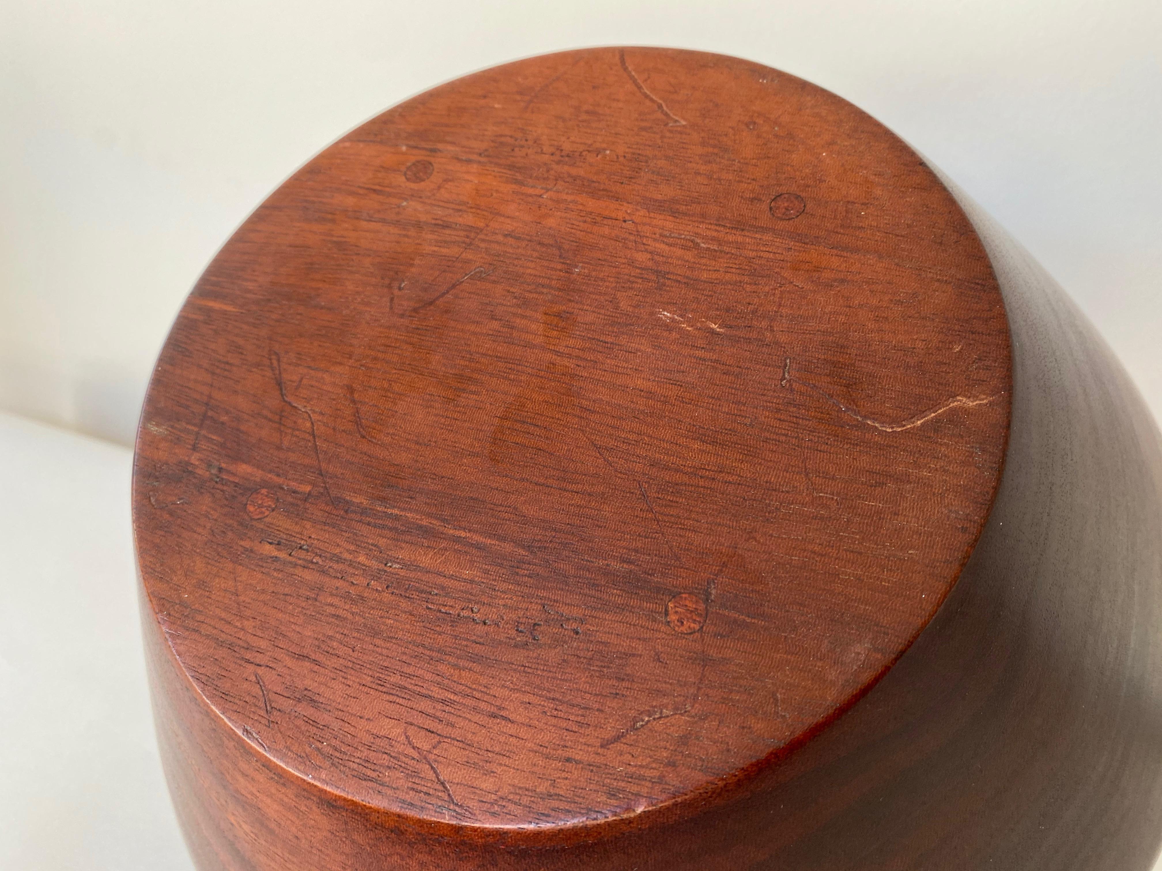 Bob Stocksdale Mahogany Turned Wood Bowl, Signed, 1960s For Sale 12