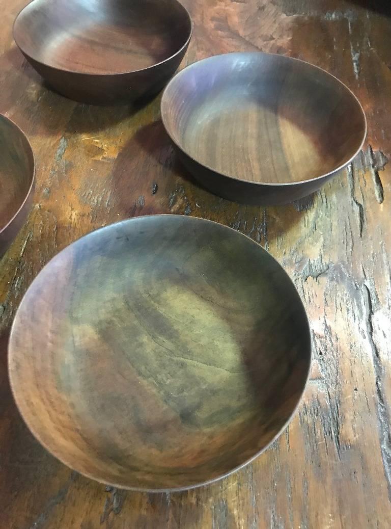 American Bob Stocksdale Signed Set of Four Mid-Century Modern Wood Turned Bowls